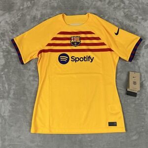 FC Barcelona Jersey Womens Medium Yellow Soccer Nike Dri Fit Spotify Sponsor